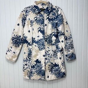 Eddie Bauer Rain Coat Floral Spring Jacket Retro Style Flowers Blue White Size S
